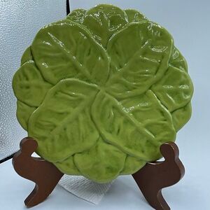 Vintage Duncan Ceramics hand-painted green cabbage plate.